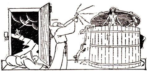 St. Nick raising the boys back to life. From the version of the story by Anatole France (1909).