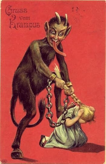 More of Krampus' hair pulling of braided hair. That in modern Austria young men who dress up as Krampus are filled with spirits that are more alcoholic than spiritual, may explain why they target comely females for hair pulling.