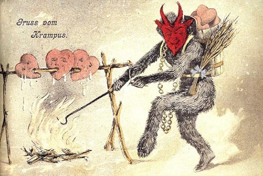 Krampus roasting the hearts of naughty girls and boys. 