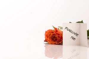 Small Forgive Me Card Beside Orange Rose