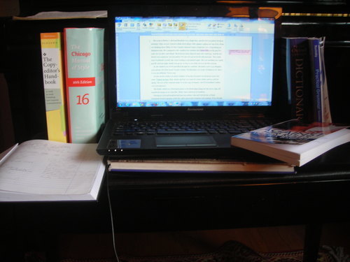 This is a shot Anne sent me ages ago of her work space when she was hard at work on the Heart's Ease series. 