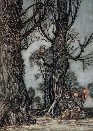 Fairy Linkmen Carrying Winter Cherries by Arthur Rackham