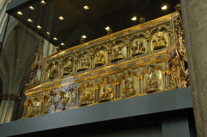 The golden casket that contains the remains of the three kings.