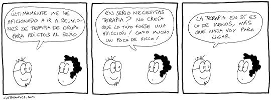 Tira cómica sobre las reuniones de grupos de terapia para adictos al sexo.