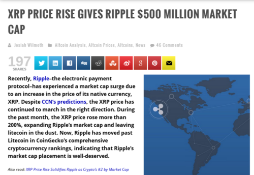 XRP Price Rise Gives Ripple $500 Million Market Cap (1)
