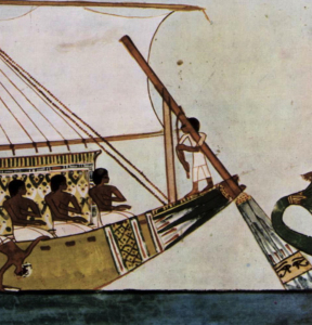An Egyptian rudder with seeing eyes and lotus decoration