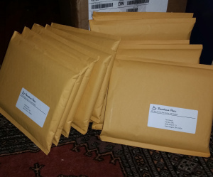 books in mailing envelopes