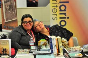 Caren Gussoff and Cat Rambo at Emerald City ComicCon., Seattle, 2014. 