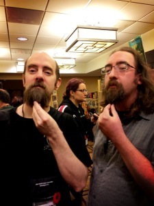 Wayne and Scott Andrews comparing beards