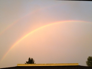 Photograph of a double rainbow.