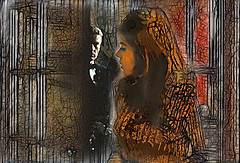 Girl and man spying on eachother