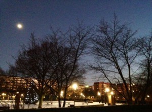 Promenad hem från centrum. Himmel, måne, blablabla.