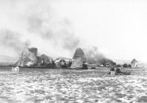 Destroyed US P-47s at Metz-Frescaty Airfield, France, 1 January 1945 (US Army Air Forces)