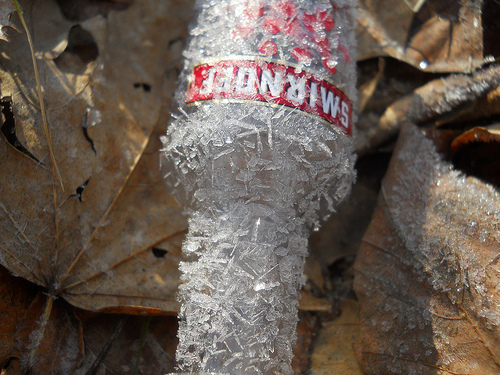 tiny bottle decorated with frost