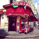 Outside Amelie's Cafe, the Cafe des deux Moulins, Montmartre.