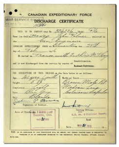 Discharge Certificate for Private John Palmer Bowes
