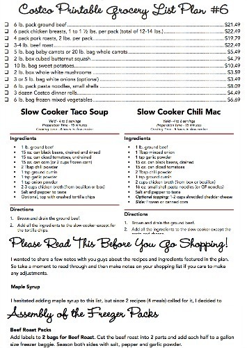 Costco Meal Plan #6 Complete Printables Small