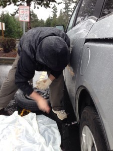 Wes changing tire