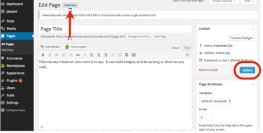 Screen Shot for creating pages in WordPress