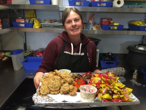 Cathy serves up snacks - and home made cookies.