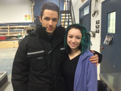 Marc Bendavid (ONE) and Jodelle Ferland (FIVE) between set-ups - and snacks.