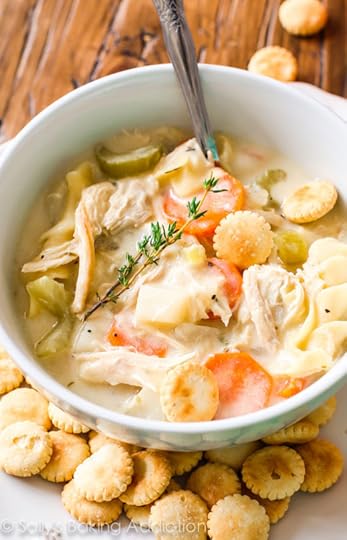 This lightened-up creamy chicken noodle soup has only 200 calories per serving!