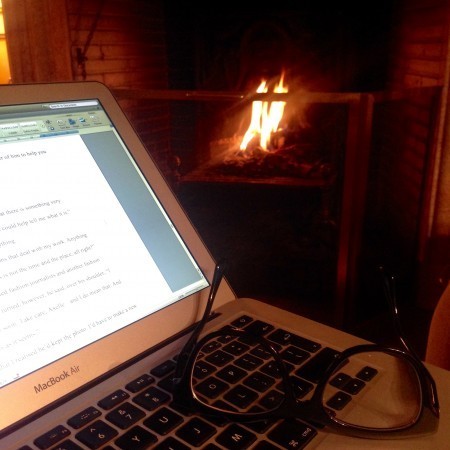 I love to work by a fire in winter!