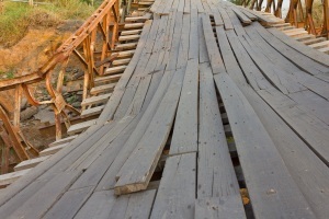 Temporary bridge is broken because the weight of the truck.