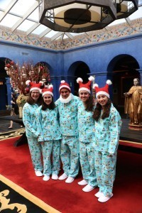 My family's holiday travel tradition - silly PJs in a central spot. Here we're in the lobby of the hotel Palacio del Inka. 
