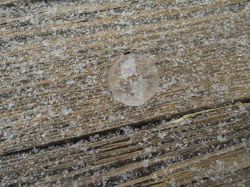 frozen soap bubble and snowflakes