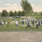 Recruits at Camp Lee exercising with a medicine ball