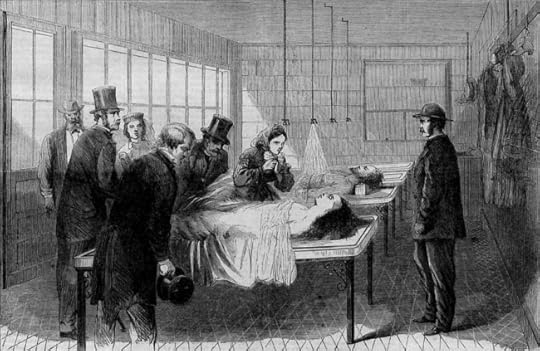 First morgue in New York City, 1866 at Bellevue Hospital.
