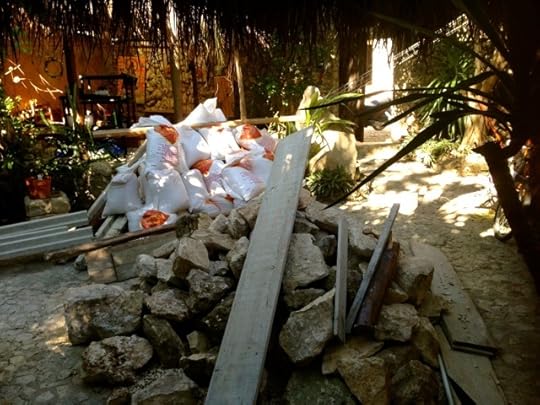 A big pile of construction material