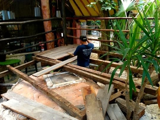 The existing wood removed for treatment.
