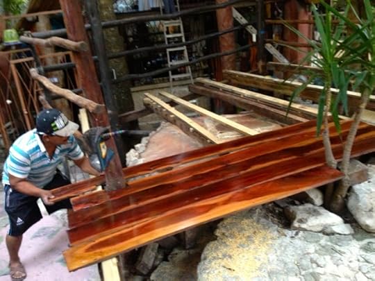 The treated tropical hardwood starting to be replaced.
