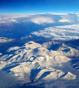 Aerial view of mountains over Alaska