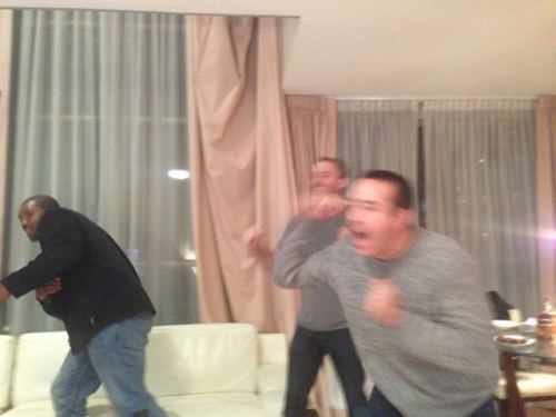Roger tries to use some body english to steer the Packers' game-tying field goal.