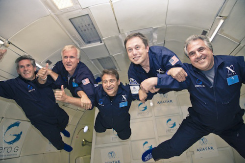 Dr. Peter Diamandis floating with Elon Musk, James Cameron, and others.