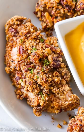 Crunchy Pecan Crusted Chicken Fingers-- baked, not fried! Recipe on sallysbakingaddiction.com