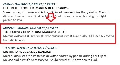 Catholic speaker Gary Zimak will be the guest of Marcus Grodi on EWTN's The Journey Home on Monday night
