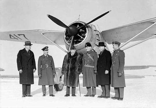 Prime Minister Mackenzie King visiting No. 110 (City of Toronto) Squadron RCAF, 30 Jan 1940; Lysander aircraft in background. (Library and Archives Canada)