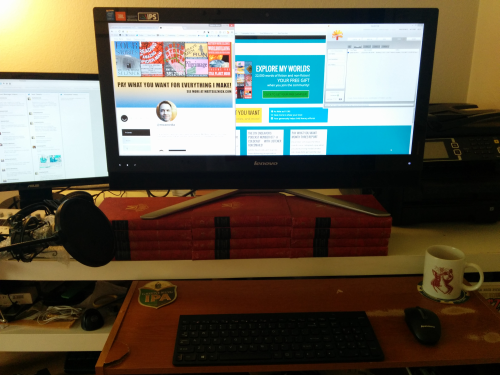 The new Lenovo in place, with a second monitor to the left.