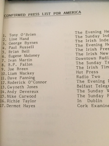 Confirmed press list for USA trip