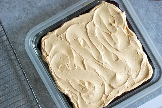 Bittersweet brownies with salted peanut butter frosting