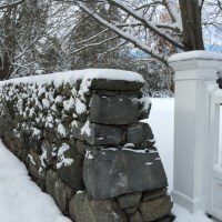 snowy stone wall