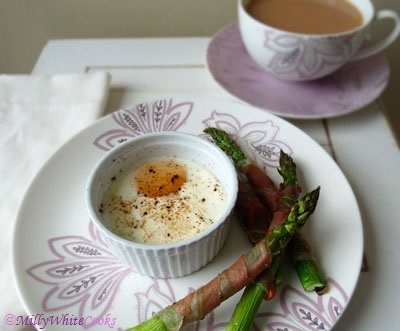 Gluten-Free, Low carb, High Protein Coddled Eggs with Roasted Asparagus & Parma Ham “Soldiers”