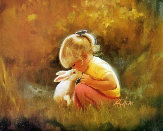A-Lovely-Baby-Girl-and-Her-Obdient-Pet-Kissing-Each-Other-the-Scene-is-Warm-and-Cozy-Oil-Painting-Wallpaper