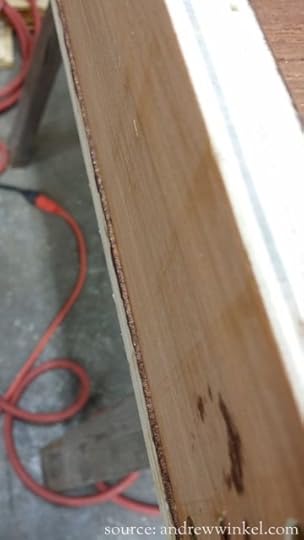Notice the edge sticking out? It needs to be flush. I used a belt sander and rough sandpaper to take care of it.