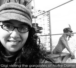 Gigi-Pandian-with-Notre-Dame-gargoyle-web-text