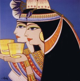 Noble ladies enjoying their wine; art by 